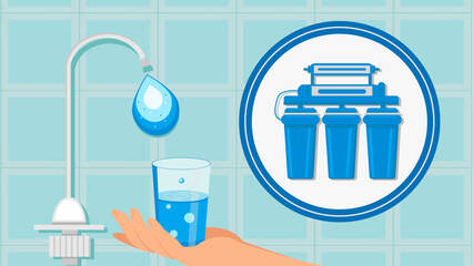 Cartoon picture of a reverse osmosis water purification system