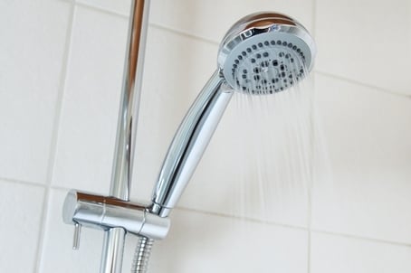 Shower head with clean, filtered water coming out